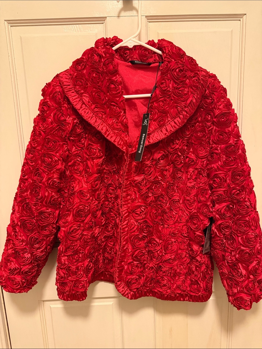 Samuel Dong Red Rosette Teddy Jacket - XL
